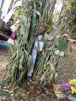 Drake & Grandma in the corn stalks.