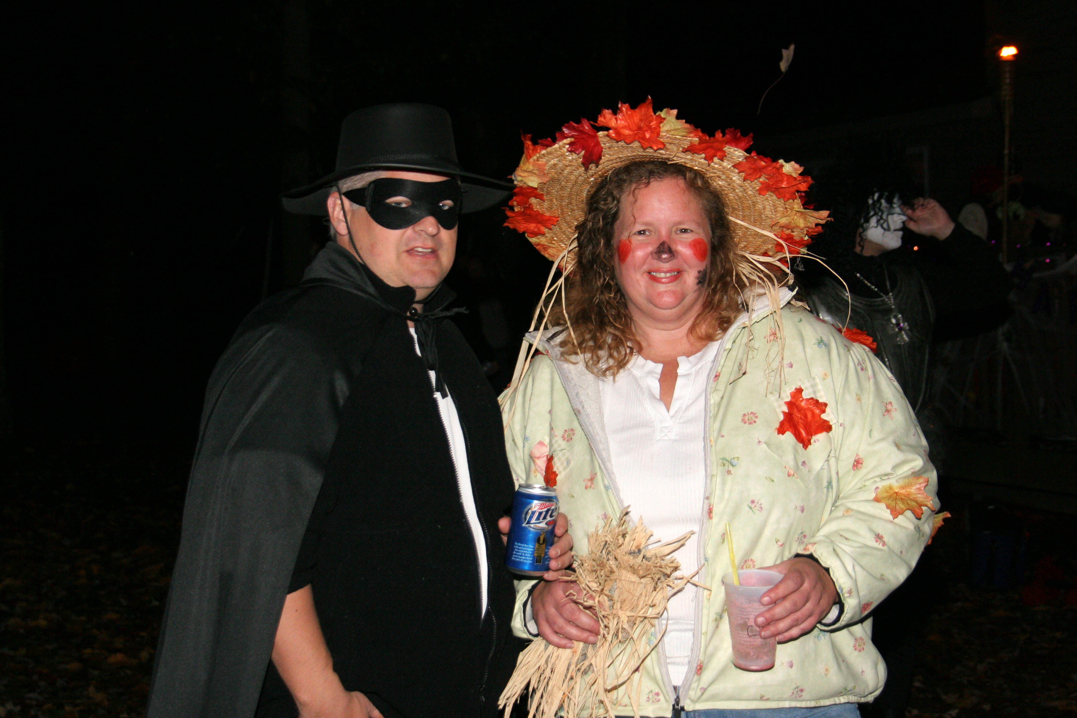 'Zorro' (the drunk?) and a well lit 'Scare Crow'.