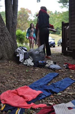 Lining up the clothes.